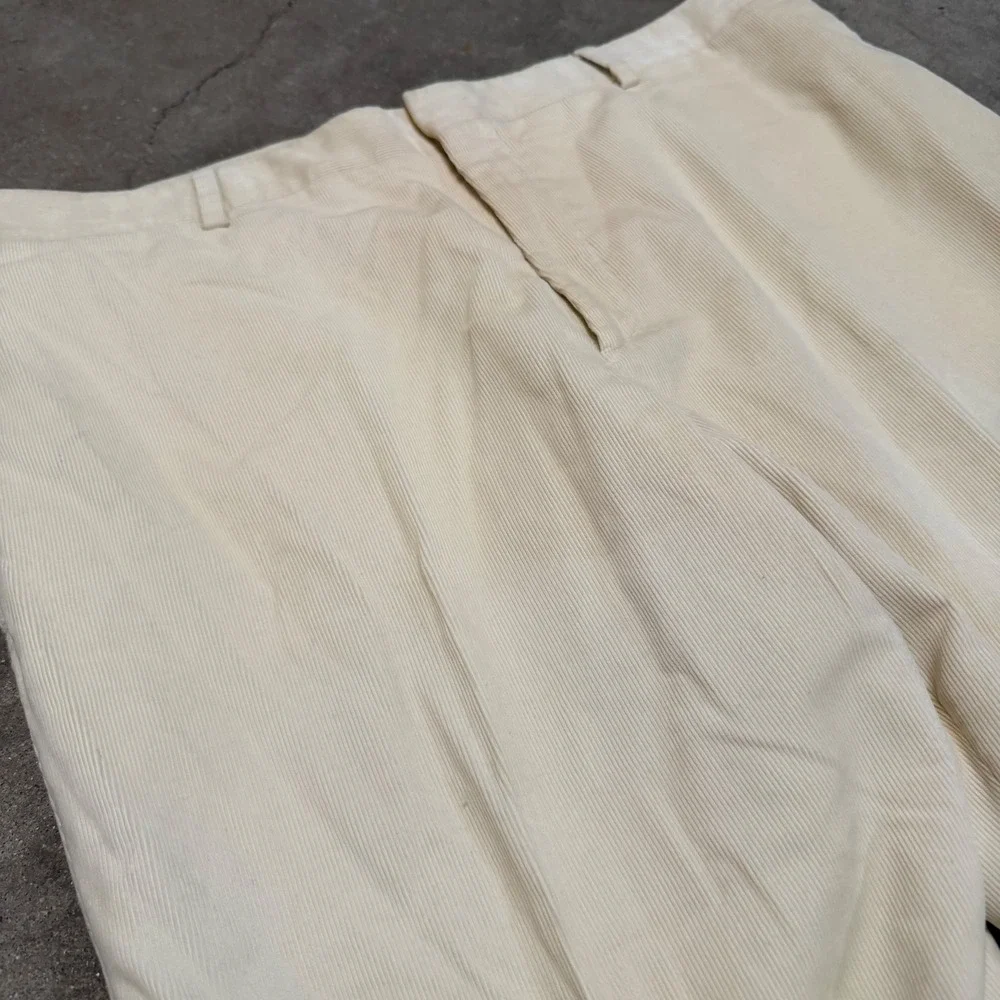 Polo Ralph Lauren Pants Men 38 Cream Corduroy Made in Italy Preston Cuffed Baggy